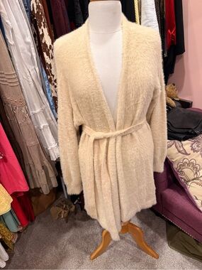Muse Cream Fuzzy Belted Cardigan